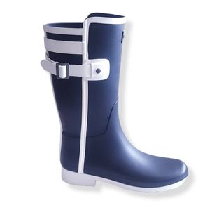 HUNTER Navy & White Trim Slim Fit Short Rain Boots